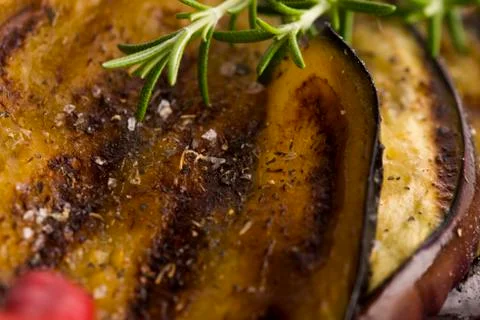 Grilled eggplant slices Stock Photos
