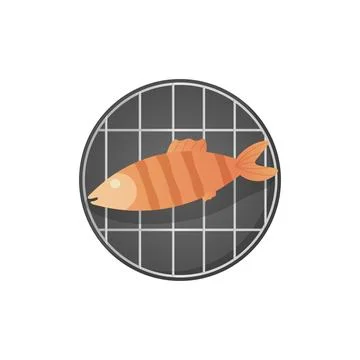Grilled fish , bbq. vector illustration isolated on white background Stock Illustration