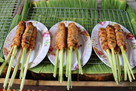 Grilled fish curry paste on dish. Stock Photos