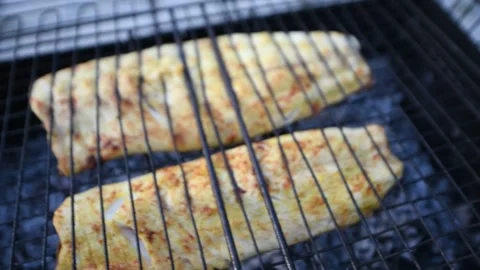 Grilled fish. A grill is a device (portable or stationary) Stock Footage 278317791