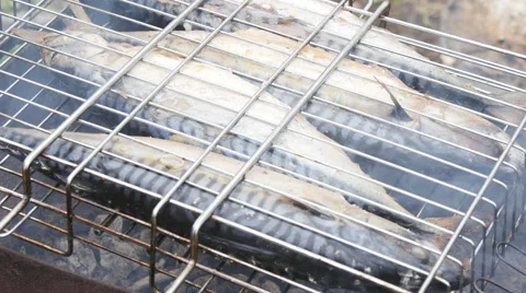 Grilled fish on the grill Stock Footage 63228703