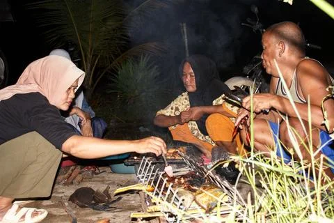 Grilled fish party Stockfoto's