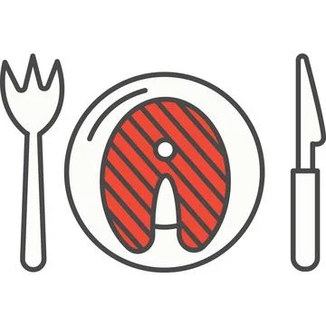 Grilled fish served on plate vector icon Stock Illustration