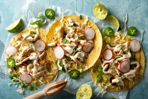 Grilled Fish Tacos Stock Photos