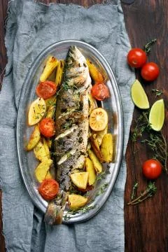 Grilled fish, top view Stock-Fotos