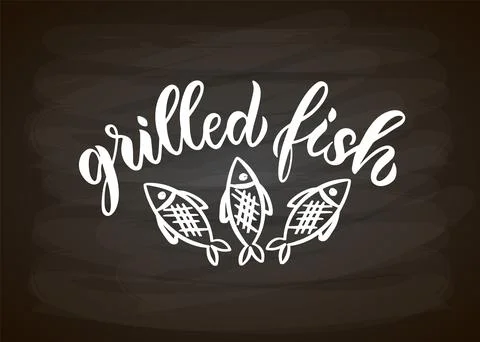 Grilled fish typography poster. Text Grilled Fish on textured background for Stock Illustration