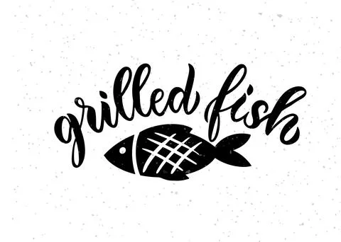 Grilled fish typography poster. Text Grilled Fish on textured background for Stock Illustration
