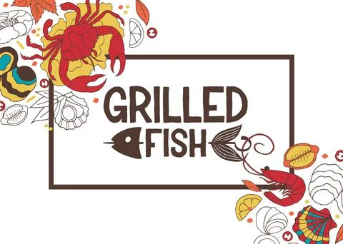 Grilled fish typography poster. Text Grilled Fish on textured background for Stock Illustration