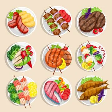 Grilled Food Set Illustrazione stock