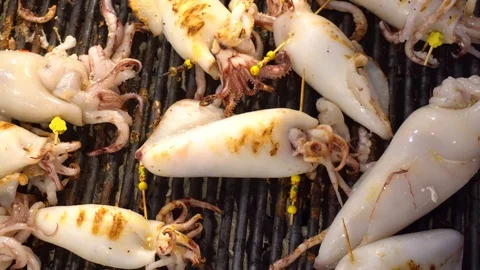Grilled Fresh Squid Vidéo 121668202