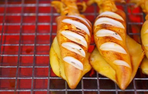 Grilled fresh squid Stock Photos