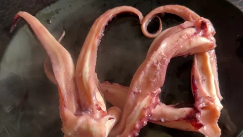 Grilled giant squid tentacles served with lemon and herbs as a gourmet seafood Stock Footage 345179003