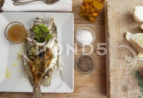 Grilled John Dory with fennel and parsley Stock Photos
