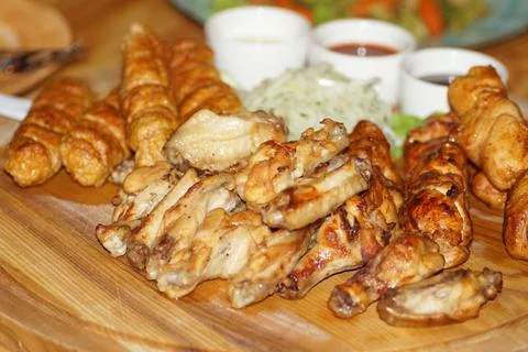 Grilled kebabs from different meats Stock Photos