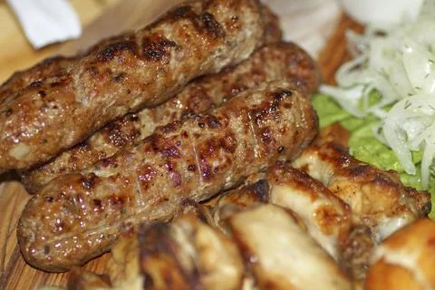 Grilled kebabs from different meats Stock Photos