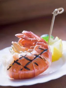 Grilled king prawn Stock Photos