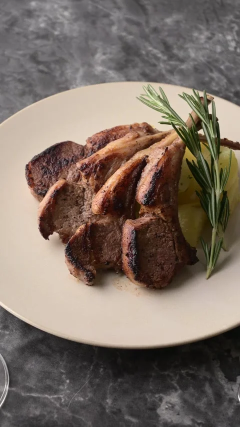 Grilled lamb chops with red wine Stock Footage 270794376