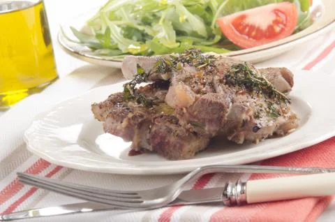 Grilled lamb chops with thyme Stock Photos