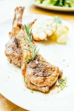 Grilled lamb meat chop steak Stock Photos