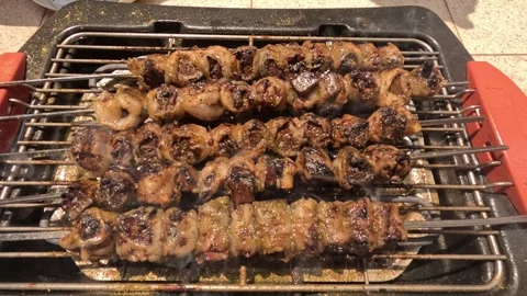 Grilled lamb meat on Eid al-Adha holiday Stock Footage 245894668