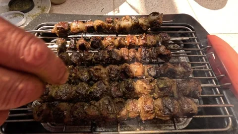 Grilled lamb meat on Eid al-Adha holiday Stock Footage 245894835