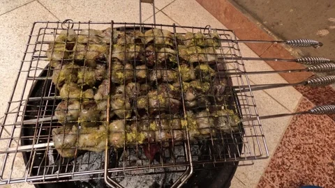 Grilled lamb meat on Eid al-Adha holiday Stock Footage 245895803