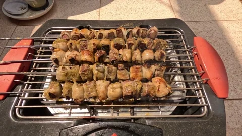 Grilled lamb meat on Eid al-Adha holiday Stock Footage 245895878