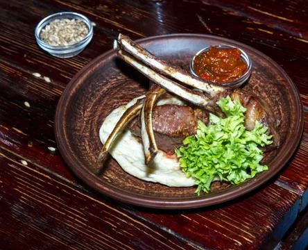 Grilled lamb ribs . Stock Photos