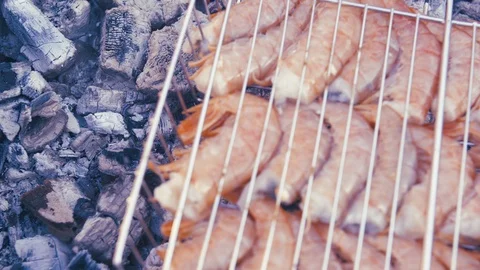 Grilled langoustine on the grill close-up Stock Footage 88560297
