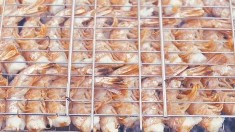 Grilled langoustine on the grill close-up Video stock 88560452