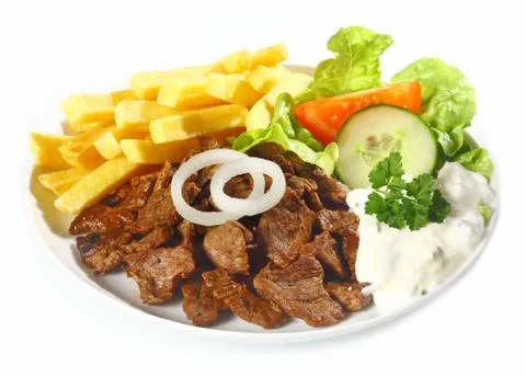 Grilled lean beef nuggets, called dönerteller or doner Stock Photos