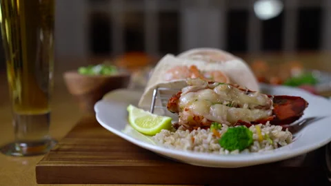 Grilled Lobster With a Beer Stock Footage 243583249