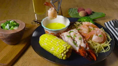 Grilled Lobster with corn and oliv oil Stock Footage