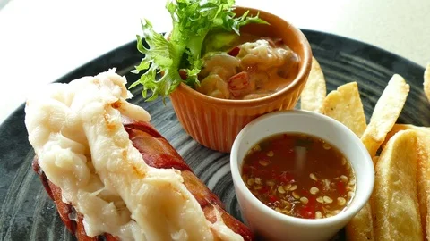 Grilled Lobster Stock Footage 75735991