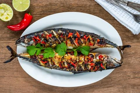 Grilled mackerel Stock Photos