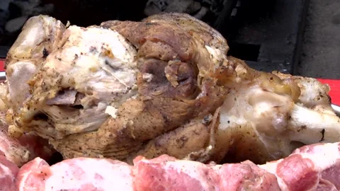 Grilled meat and raw. Аssorted grilled meat Stock Footage 133251547