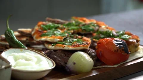 Grilled Meat and Vegetable Platter Stock Footage 318310210