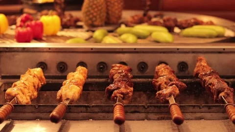 Grilled meat and vegetables Stock-Footage 258571335