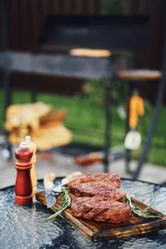 Grilled meat on backyard Stock Photos