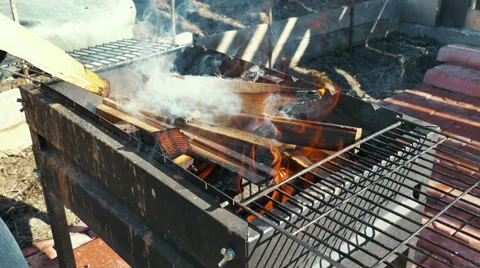 Grilled Meat on Barbeque Stock Footage 54958092