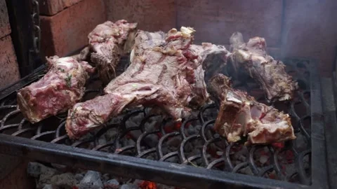Grilled meat is cooked Stock Footage 159897389