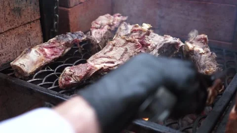 Grilled meat is cooked Stock Footage 159897392