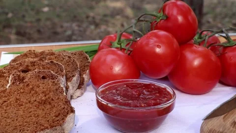 Grilled meat is dipped in ketchup Stock Footage 142682618