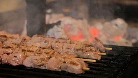 Grilled meat on fire Stock Footage 92729541