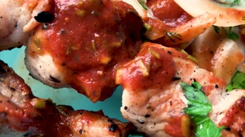 Grilled meat on a fire with spices Stock Footage 137010537