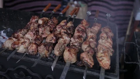 Grilled meat on the grill Stock Footage