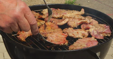 Grilled meat on grill Stock Footage 144843510