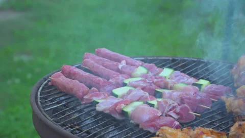 Grilled meat on grill Video stock 145819536