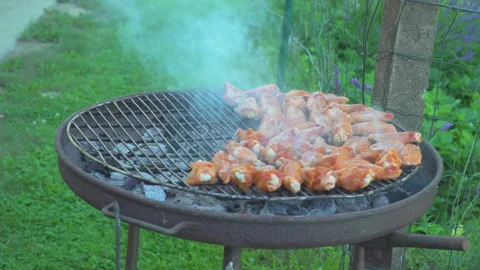 Grilled meat on grill Video stock 145819609