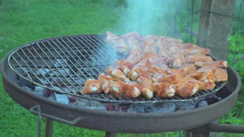 Grilled meat on grill Stock Footage 145819632